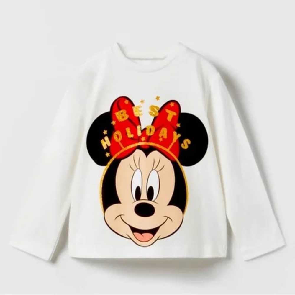 Zara x Disney Girls Minnie Mouse Happy Holidays Long Sleeve 2-3Y